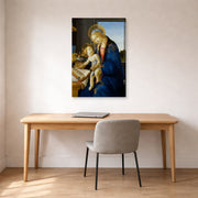 Gallery-wrapped canvas print of Sandro Botticelli's Madonna of the Book displayed on a wall in an office