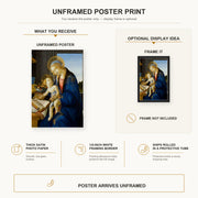 Sandro Botticelli - Madonna of the Book poster print size comparison and framing display infographic