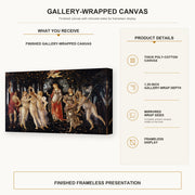 Sandro Botticelli - Primavera gallery wrap canvas construction and hanging details infographic