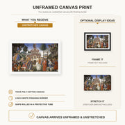 Sandro Botticelli - The Temptations of Christ canvas print size comparison and framing display infographic