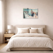 Gallery-wrapped canvas print of Sir Lawrence Alma-Tadema's A Kiss displayed on a wall in a bedroom