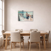 Gallery-wrapped canvas print of Sir Lawrence Alma-Tadema's A Kiss displayed on a wall in a dining