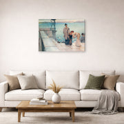 Gallery-wrapped canvas print of Sir Lawrence Alma-Tadema's A Kiss displayed on a wall in a living room