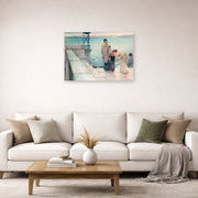 Unframed poster print of Sir Lawrence Alma-Tadema's A Kiss displayed on a wall in a living room