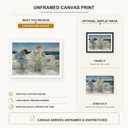 Sir Lawrence Alma-Tadema - Ask Me No More canvas print size comparison and framing display infographic