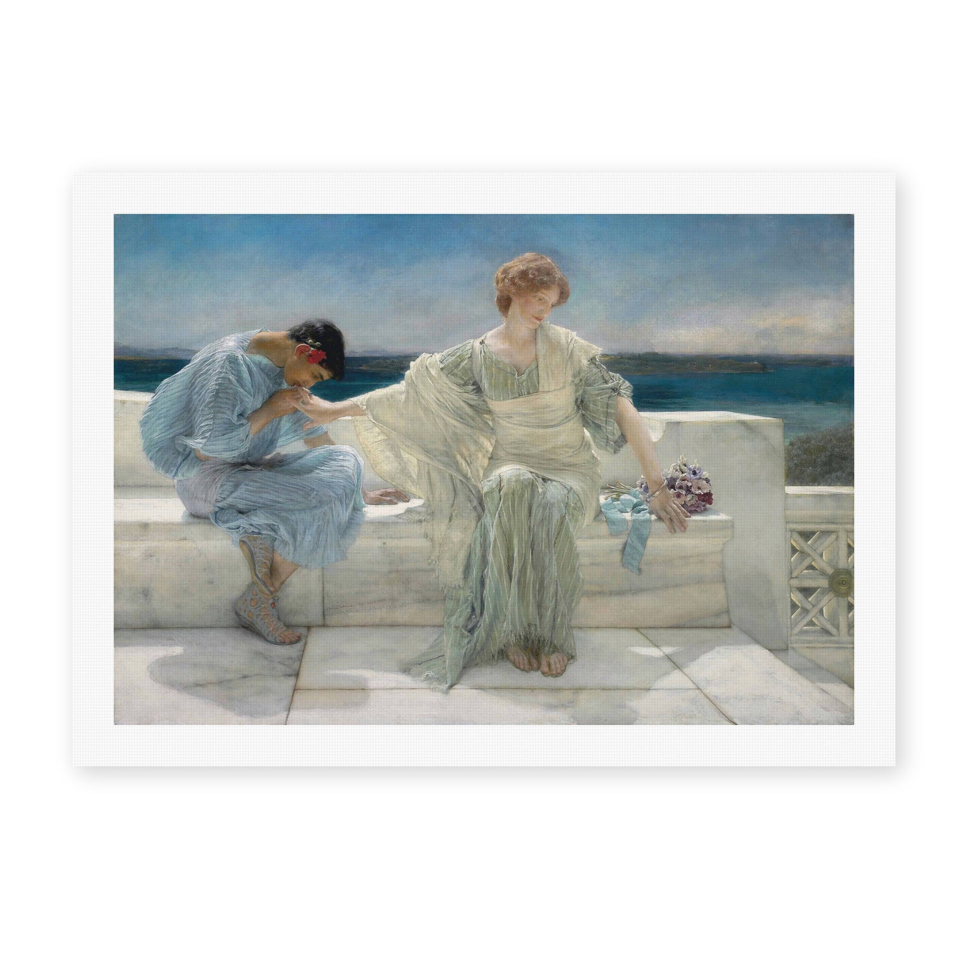 Sir Lawrence Alma-Tadema's 'Ask Me No More' painting reproduced as a rolled canvas print