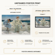 Sir Lawrence Alma-Tadema - Ask Me No More poster print size comparison and framing display infographic