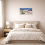 Gallery-wrapped canvas print of Sir Lawrence Alma-Tadema's Expectations Hope Springs Eternal displayed on a wall in a bedroom