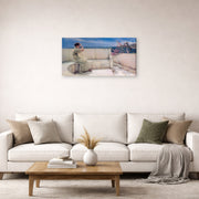 Gallery-wrapped canvas print of Sir Lawrence Alma-Tadema's Expectations Hope Springs Eternal displayed on a wall in a living room