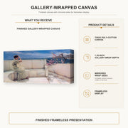 Sir Lawrence Alma-Tadema - Expectations Hope Springs Eternal gallery wrap canvas construction and hanging details infographic