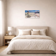 Unframed poster print of Sir Lawrence Alma-Tadema's Expectations Hope Springs Eternal displayed on a wall in a bedroom