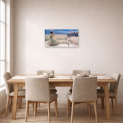 Unframed poster print of Sir Lawrence Alma-Tadema's Expectations Hope Springs Eternal displayed on a wall in a dining