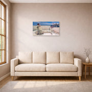 Unframed poster print of Sir Lawrence Alma-Tadema's Expectations Hope Springs Eternal displayed on a wall in a living room