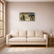 Unframed poster print of Sir Lawrence Alma-Tadema's Sappho and Alcaeus displayed on a wall in a living room