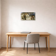 Unframed poster print of Sir Lawrence Alma-Tadema's Sappho and Alcaeus displayed on a wall in a office