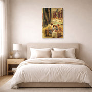 Gallery-wrapped canvas print of Sir Lawrence Alma-Tadema's The Baths of Caracalla displayed on a wall in a bedroom