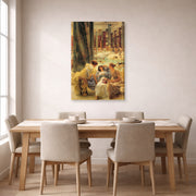 Gallery-wrapped canvas print of Sir Lawrence Alma-Tadema's The Baths of Caracalla displayed on a wall in a dining