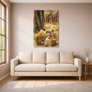 Gallery-wrapped canvas print of Sir Lawrence Alma-Tadema's The Baths of Caracalla displayed on a wall in a living room