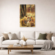 Gallery-wrapped canvas print of Sir Lawrence Alma-Tadema's The Baths of Caracalla displayed on a wall in a living room