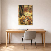 Gallery-wrapped canvas print of Sir Lawrence Alma-Tadema's The Baths of Caracalla displayed on a wall in a office