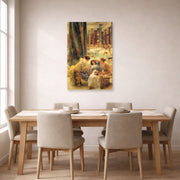 Unframed poster print of Sir Lawrence Alma-Tadema's The Baths of Caracalla displayed on a wall in a dining