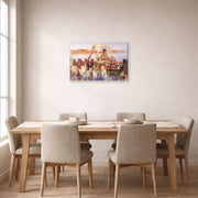 Gallery-wrapped canvas print of Sir Lawrence Alma-Tadema's The Finding of Moses displayed on a wall in a dining