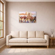 Gallery-wrapped canvas print of Sir Lawrence Alma-Tadema's The Finding of Moses displayed on a wall in a living room