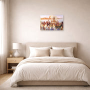 Unframed poster print of Sir Lawrence Alma-Tadema's The Finding of Moses displayed on a wall in a bedroom