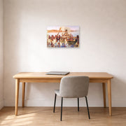 Unframed poster print of Sir Lawrence Alma-Tadema's The Finding of Moses displayed on a wall in a office
