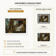 Sir Lawrence Alma-Tadema - The Meeting of Antony and Cleopatra canvas print size comparison and framing display infographic