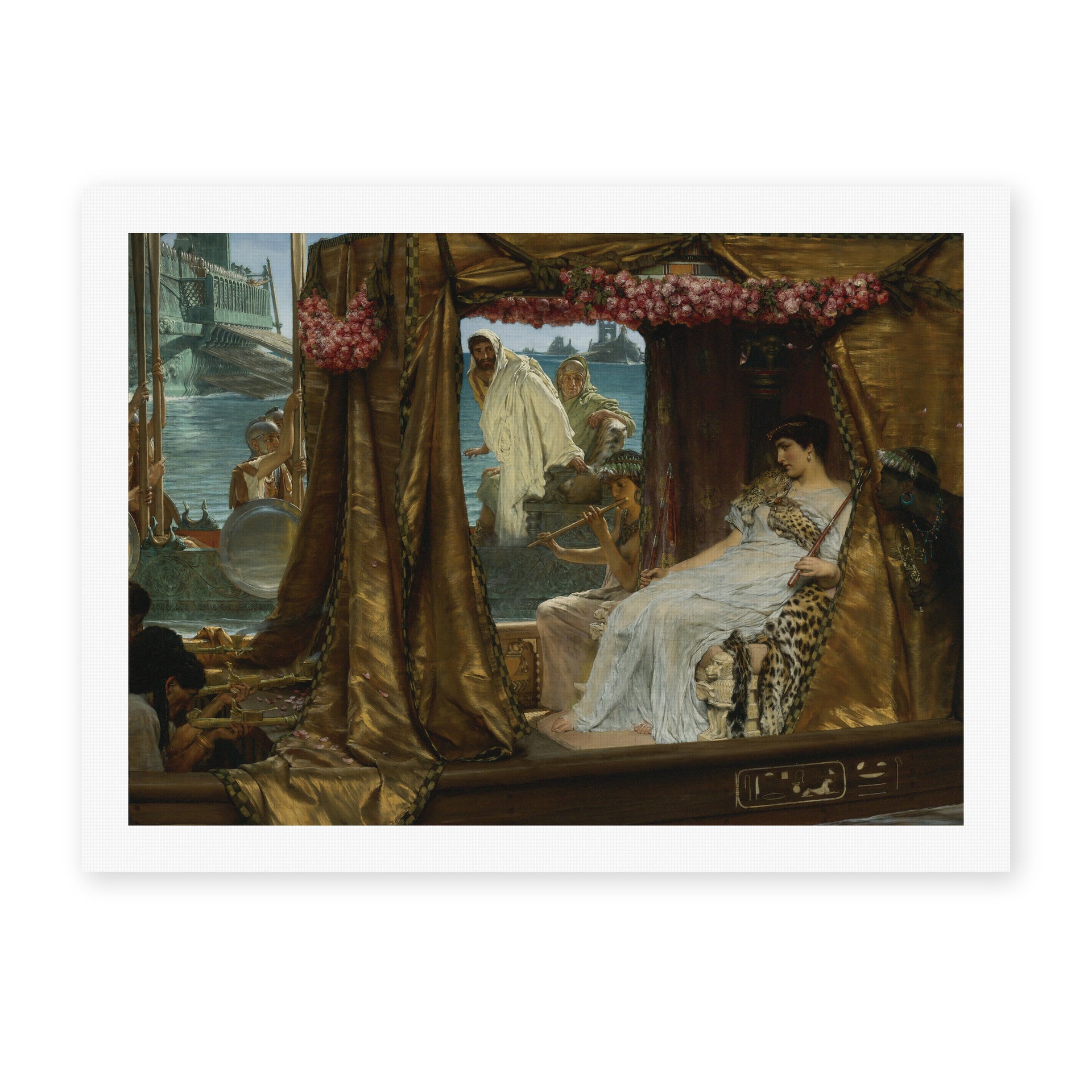 Sir Lawrence Alma-Tadema's 'The Meeting of Antony and Cleopatra', depicting Mark Antony and Cleopatra's historic first meeting, reproduced as a rolled canvas print