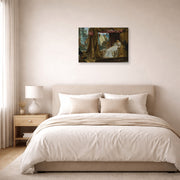 Gallery-wrapped canvas print of Sir Lawrence Alma-Tadema's The Meeting of Antony and Cleopatra displayed on a wall in a bedroom