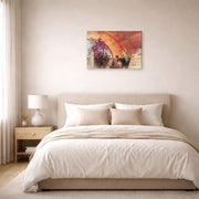 Gallery-wrapped canvas print of Sir Lawrence Alma-Tadema's Unconscious Rivals displayed on a wall in a bedroom