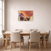 Gallery-wrapped canvas print of Sir Lawrence Alma-Tadema's Unconscious Rivals displayed on a wall in a dining