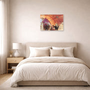 Unframed poster print of Sir Lawrence Alma-Tadema's Unconscious Rivals displayed on a wall in a bedroom