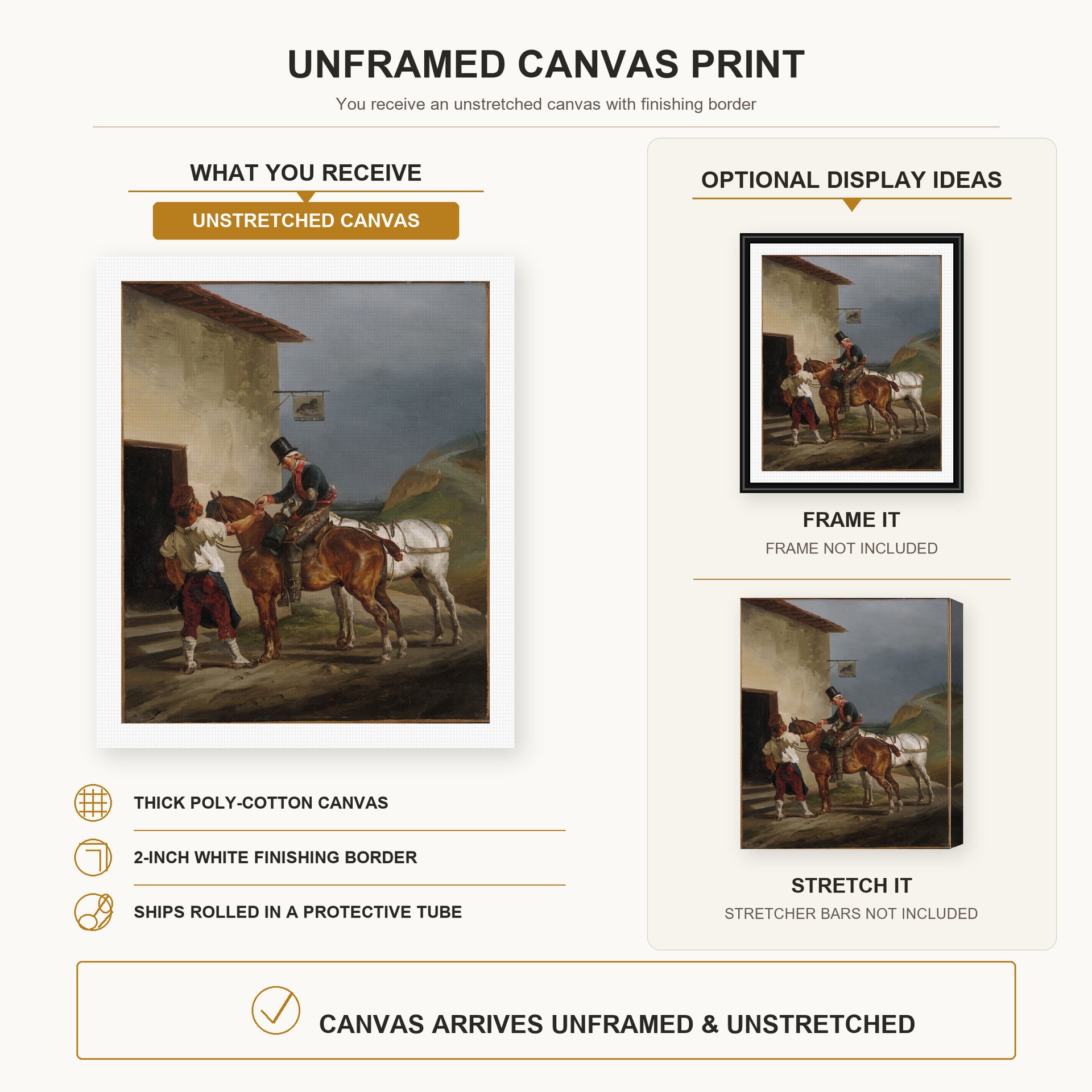 Theodore Gericault - The White Horse Tavern - canvas print combined product and display infographic frame and bars not included