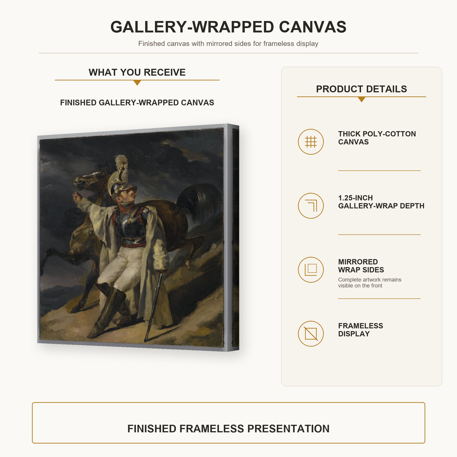 Theodore Gericault - The Wounded Cuirassier - gallery wrap product details infographic