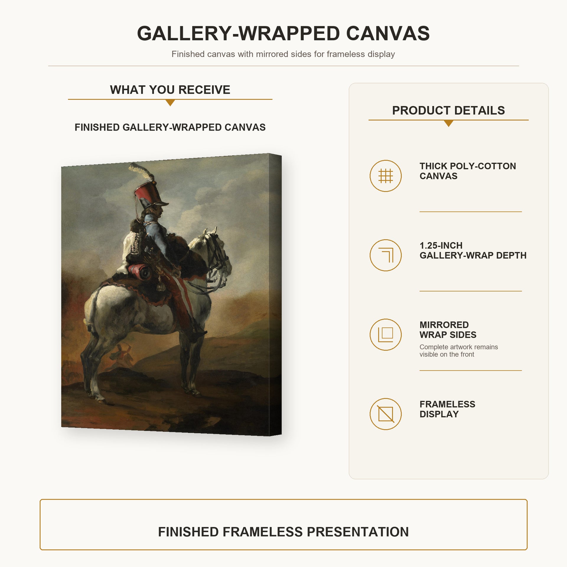 Theodore Gericault - Trumpeter of the Hussars - gallery wrap product details infographic