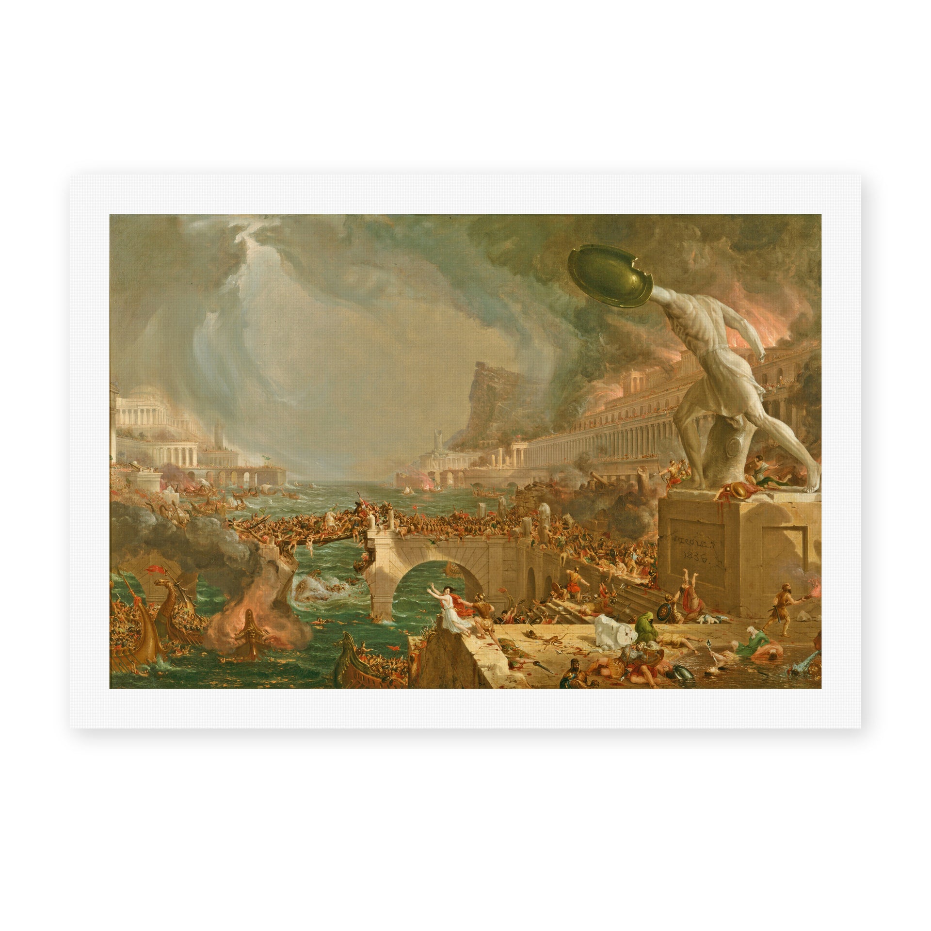 Thomas Cole's 'Course Of Empire Destruction' painting reproduced as a rolled canvas print