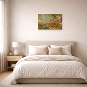 Gallery-wrapped canvas print of Thomas Cole's Course Of Empire Destruction displayed on a wall in a bedroom
