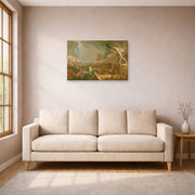 Gallery-wrapped canvas print of Thomas Cole's Course Of Empire Destruction displayed on a wall in a living room