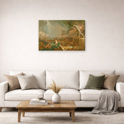 Gallery-wrapped canvas print of Thomas Cole's Course Of Empire Destruction displayed on a wall in a living room