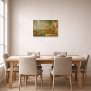 Unframed poster print of Thomas Cole's Course Of Empire Destruction displayed on a wall in a dining room