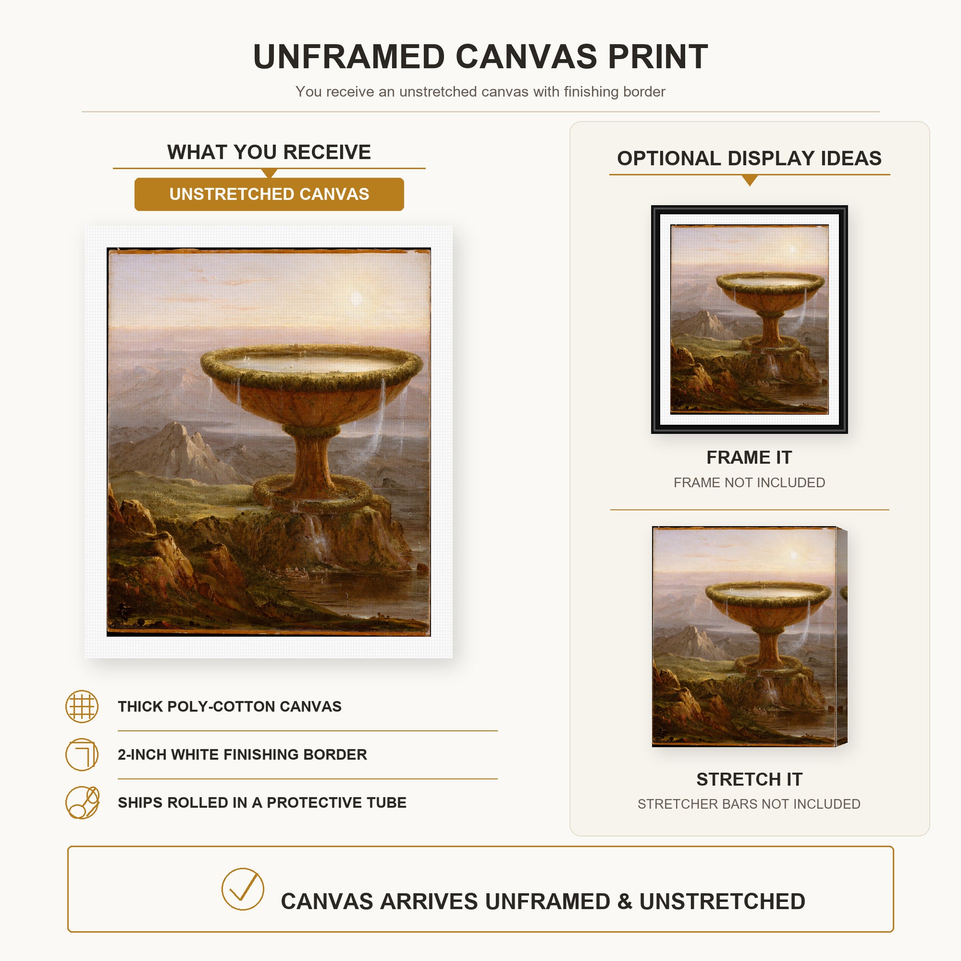 Thomas Cole - Der Pokal des Riesen canvas print size comparison and framing display infographic