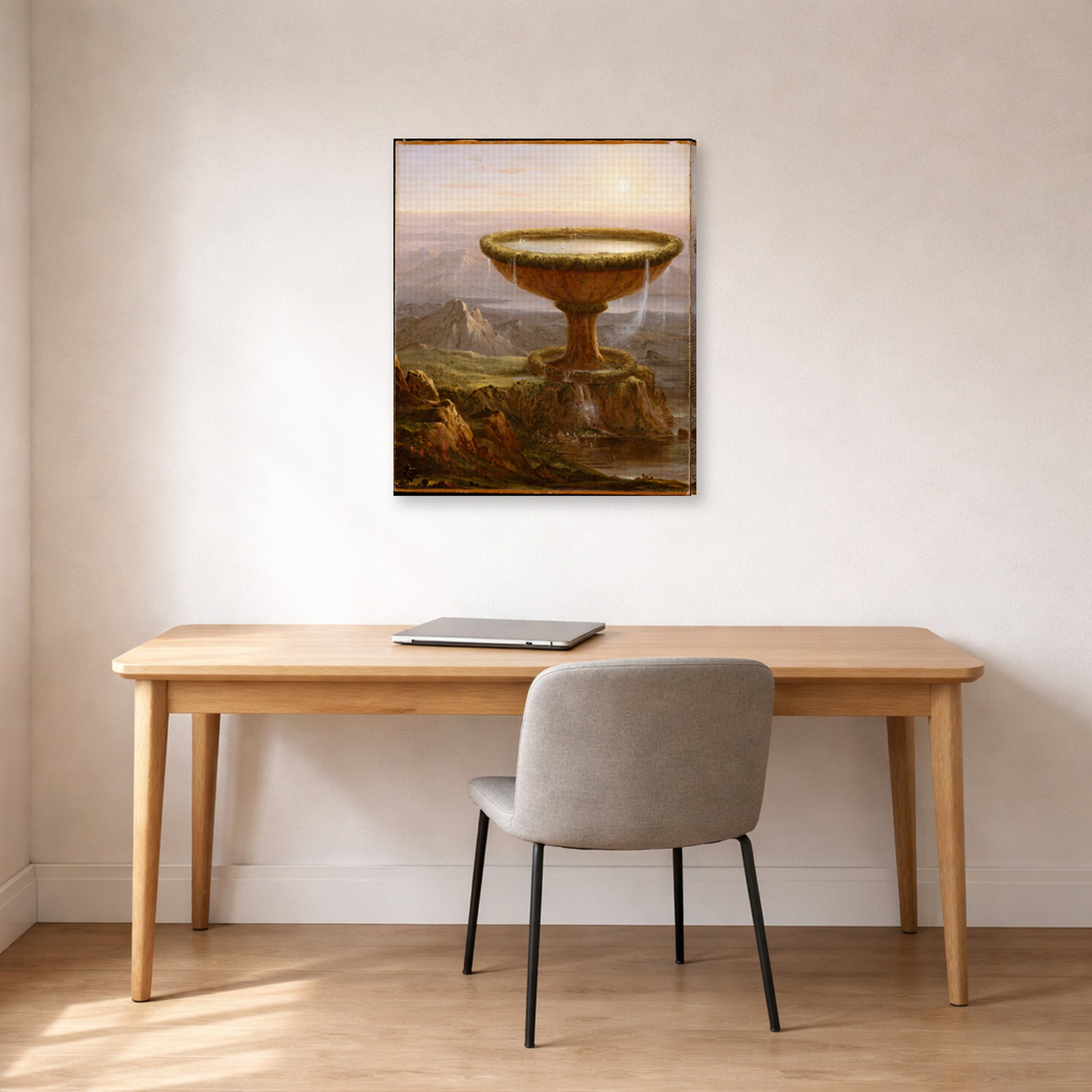 Gallery-wrapped canvas print of Thomas Cole's Der Pokal des Riesen displayed on a wall in a office