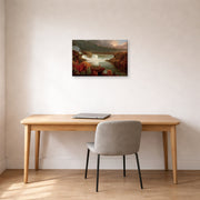 Gallery-wrapped canvas print of Thomas Cole's Distant View of Niagara Falls displayed on a wall in a office