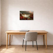 Unframed poster print of Thomas Cole's Distant View of Niagara Falls displayed on a wall in a office