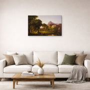 Gallery-wrapped canvas print of Thomas Cole's Dream of Arcadia displayed on a wall in a living room