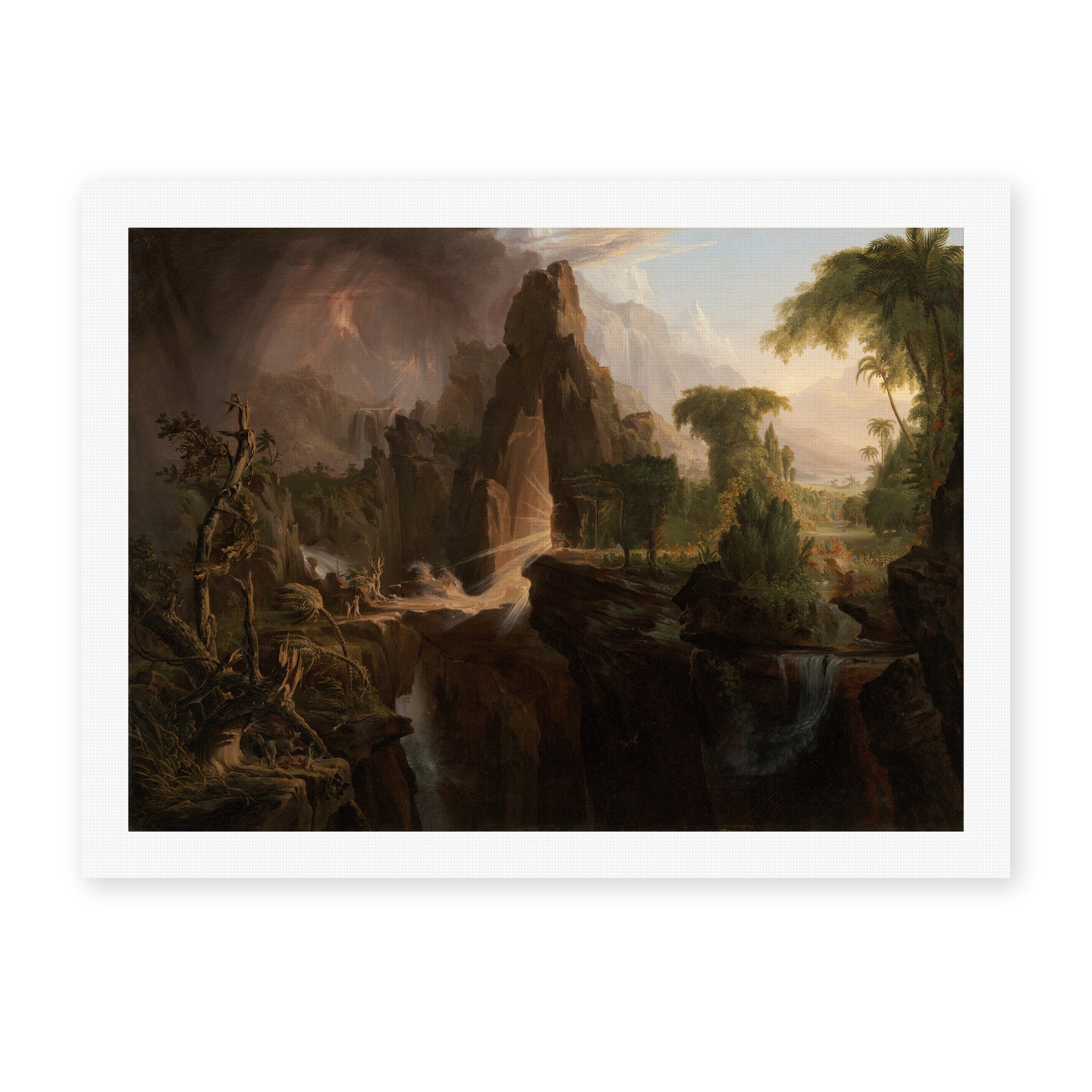 Thomas Cole's 'Expulsion from the Garden of Eden' painting reproduced as a rolled canvas print
