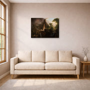 Gallery-wrapped canvas print of Thomas Cole's Expulsion from the Garden of Eden displayed on a wall in a living room
